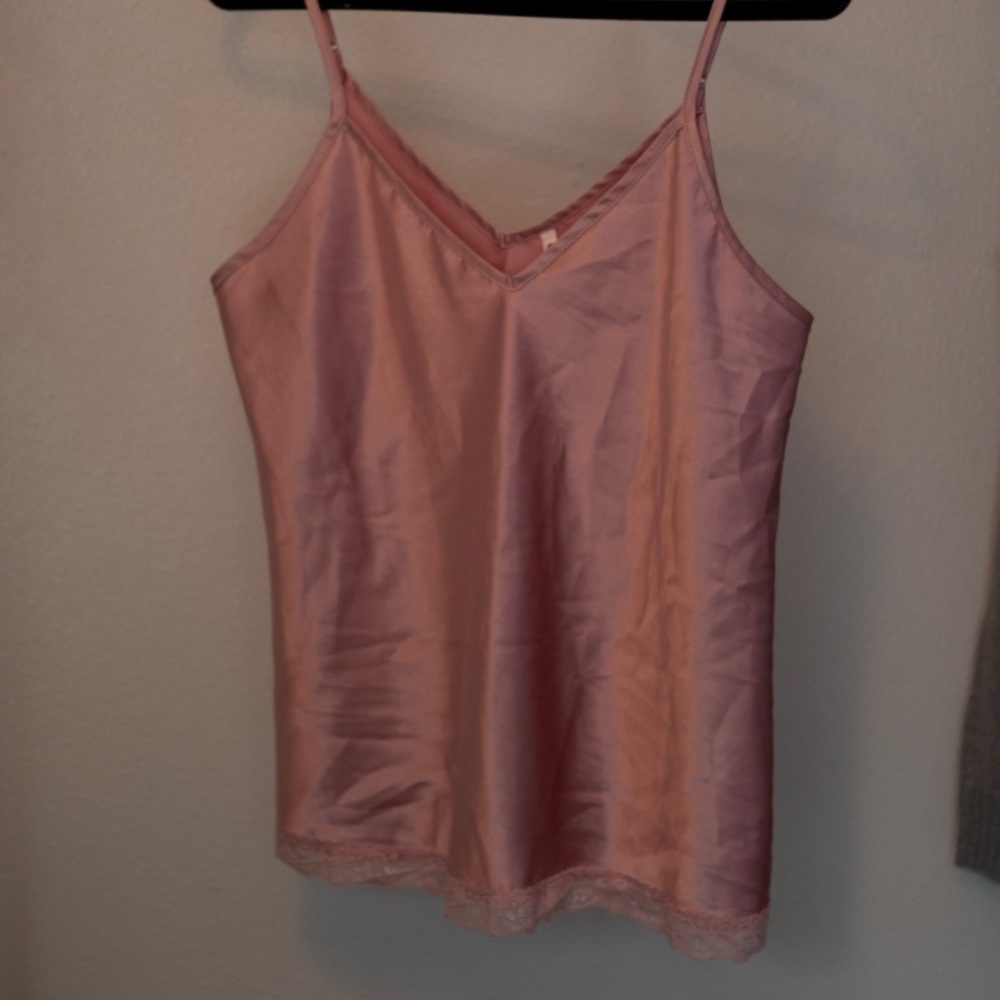 Pink silk satin tank